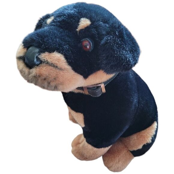 FAO Schwarz Realistic Sitting Rottweiler Dog 15" Stuffed Animal Black Plush - Picture 1 of 6